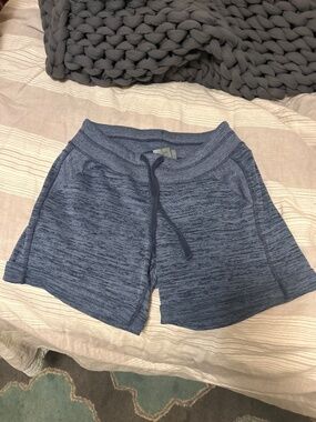 Athleta Downplay Shortie Shorts Heathered Blue, Drawstring Waist, Size XS